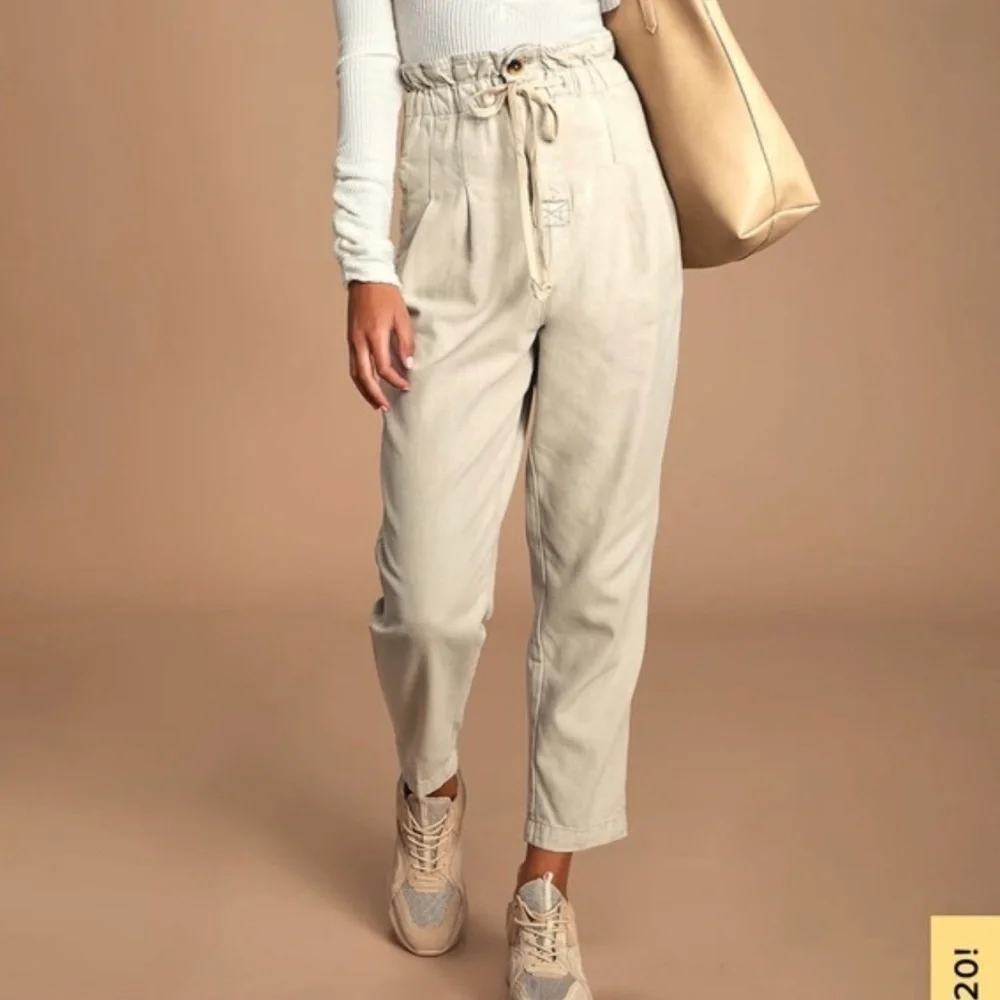 Free People Paperbag Waist Pleated Pants M khaki high rise